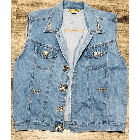 Vintage RETRO Denim Vest Women's Size Med M Jeans Rodeo Dress Western A6 - Picture 7 of 7